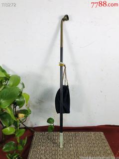清代老烟袋一杆,紫檀木烟杆,和田玉烟嘴,5.2公分长,玉质极好!