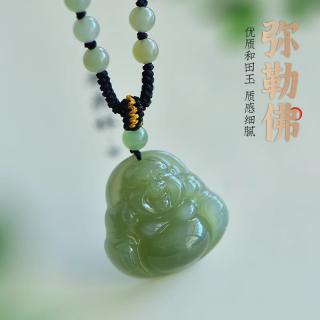 齐玉轩和田玉项链大肚佛弥勒佛平安编织黑绳不掉色女锁骨链闺蜜吊坠礼