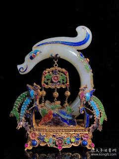 老楠木漆器盒装和田玉包金摆件 玉质细腻通
