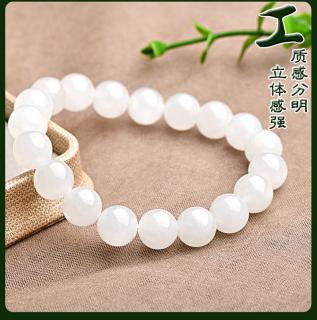可玉可求 和田玉手链 羊脂白色景泰蓝珠链手链女 玉石手