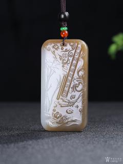 王朝安和田玉糖白玉观音莲花凤凰竹节牌子